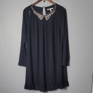 Victoria Secret Elegant Black Beaded Collar Top Flowy Dress Wednesday ADAMS